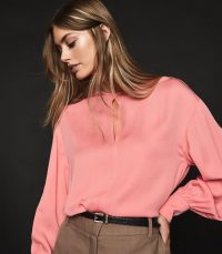 REISS ALANA KEYHOLE DETAIL BLOUSE PINK ~ feminine clothing