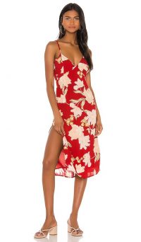 AMUSE SOCIETY Bravado Midi Dress Rouge / red floral thin strap dresses