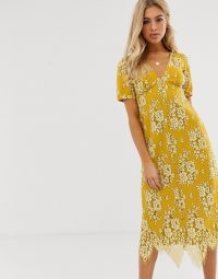 ASOS DESIGN midi button through lace tea dress in Ochre