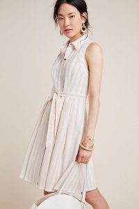 ANTHROPOLOGIE Melena Striped Shirtdress in Neutral Motif ~ tie waist shirt dress