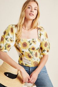 Tracy Reese Caro Floral Organic-Linen Blouse Yellow Motif