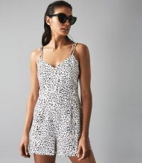 REISS BRINLEY COTTON LINEN POLKA DOT PLAYSUIT MONOCHROME ~ spot print double strap playsuits