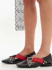 TOGA Buckled square-toe leather pumps ~ black buckled cross strap flats