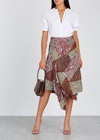 BY MALENE BIRGER Dharma printed satin midi skirt ~ draped asymmetric hemline skirts