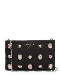 PRADA Catene crystal-embellished padded-nylon clutch in black