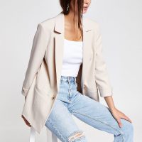 RIVER ISLAND Cream turn up sleeve blazer ~ smart summer jackets