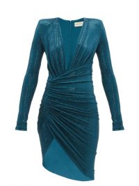 ALEXANDRE VAUTHIER Crystal-embellished draped mini dress in blue ~ party glamour