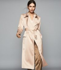 REISS EMMIE SATIN LONGLINE MAC PEARL ~ chic belted coat