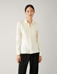 Joseph George Silk Satin Blouse in Ecru ~ effortless style shirts ~ simple luxe look