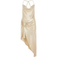 RIVER ISLAND Gold asymmetric slip dress – glamorous party dresses