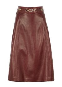 GUCCI Burgundy leather midi skirt ~ luxe A-line skirts ~ classic style clothing