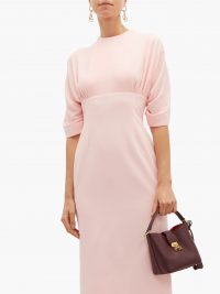 EMILIA WICKSTEAD Helga gathered cloqué midi dress in pink ~ chic ladylike clothing