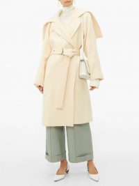 CHLOÉ Iconic shawl-lapel belted wool-blend coat in cream ~ luxe wrap coats