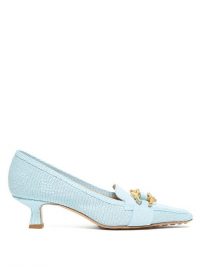 BOTTEGA VENETA Kitten-heel lizard-effect leather loafers in light-blue