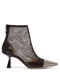 JIMMY CHOO Kix 65 crystal-embellished mesh ankle boots in black ~ luxe booties