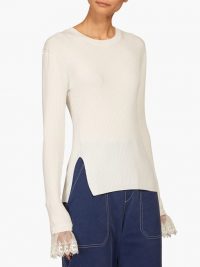 CHLOÉ Lace-trimmed ribbed top in ivory ~ luxe knitwear