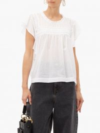 ISABEL MARANT ÉTOILE Layona folded ruffled cotton top in white ~ effortlessly feminine