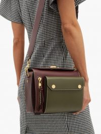 ALEXANDER MCQUEEN Military two-tone leather box bag in burgundy and khaki-green