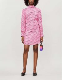 OLIVIA RUBIN Melissa polka dot-pattern sequinned mini dress in pink / bright high neck shift / retro fashion