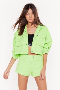 NASTY GAL On Crop of the Game Utility Jacket in Lime