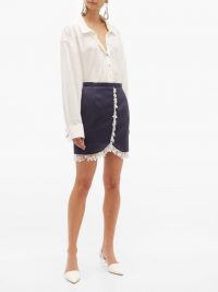 CHRISTOPHER KANE Pearl-drop fringe satin mini skirt in navy ~ luxe blue embellished skirts