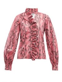 MSGM Python-effect patent ruffled blouse in pink