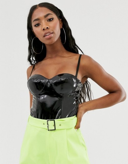 Rare PU bustier bodysuit in black / high-shine bodysuits