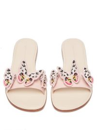 SOPHIA WEBSTER Riva embroidered butterfly-appliqué leather slides ~ sweet summer flats