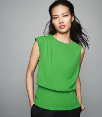 REISS ROBERTA PLEAT DETAILED SLEEVELESS TOP GREEN ~ contemporary clothing