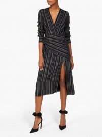 ALTUZARRA Sade metallic-striped wrap dress in black