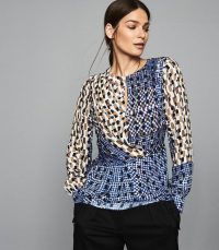 REISS SELMA PRINTED WRAP FRONT BLOUSE BLUE ~ abstract prints