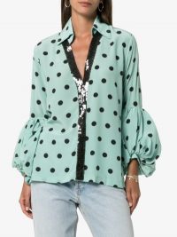 Silvia Tcherassi Blythe Polka Dot Sequin Embellished Silk Blouse in Blue ~ glamorous blouses