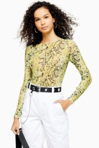 TOPSHOP Snake Mesh Bodysuit in Yellow