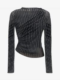 Supriya Lele Mini Cross Print Twisted Mesh Top in Black ~ contemporary tops