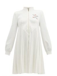 GUCCI Tennis logo-embroidered pleated dress in ivory ~ sporty style clothing