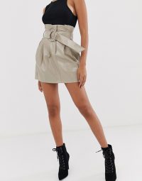 4th & Reckless paperbag PU buckle skirt in mocha / shiny skirts