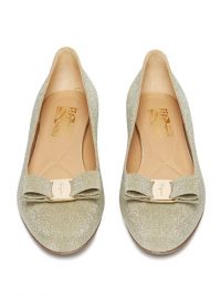 SALVATORE FERRAGAMO Varina gold glittered-leather ballet flats