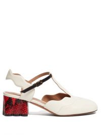 MARNI Waved leather and python-print pumps in cream ~ T-bar slingbacks