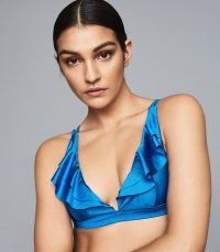 REISS WILLA RUFFLE TRIANGLE BIKINI TOP BLUE ~ feminine bikinis