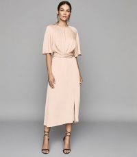 REISS ARLO HALF SLEEVE MIDI DRESS LIGHT PINK