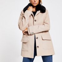 RIVER ISLAND Beige faux fur collar swing coat ~ neutral coats