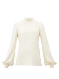 GIAMBATTISTA VALLI Bishop-sleeve high-neck crepe blouse in ivory