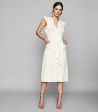 REISS ENID BUTTON THROUGH SUMMER DRESS IVORY ~ flutter sleeve dresses