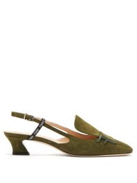 FENDI FFreedom square-toe green suede slingback pumps