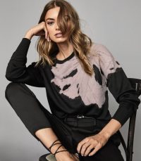 REISS FLEUR CONTRAST YARN FLORAL DETAILED JUMPER BLACK