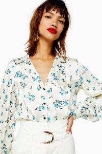 TOPSHOP Floral Pintuck Shirt in Cream