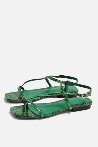 TOPSHOP HAVEN Green Flat Sandals / snake print flats