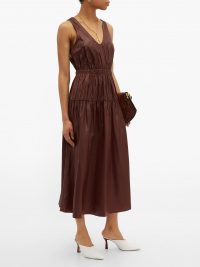 TIBI Liquid Drape gathered-waist dress in burgundy