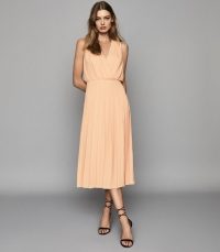 REISS MARIONA PLEATED MIDI DRESS NUDE