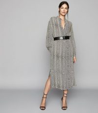 REISS MELLIE BEAD PRINT MIDI DRESS NEUTRAL ~ effortlessly chic clothing